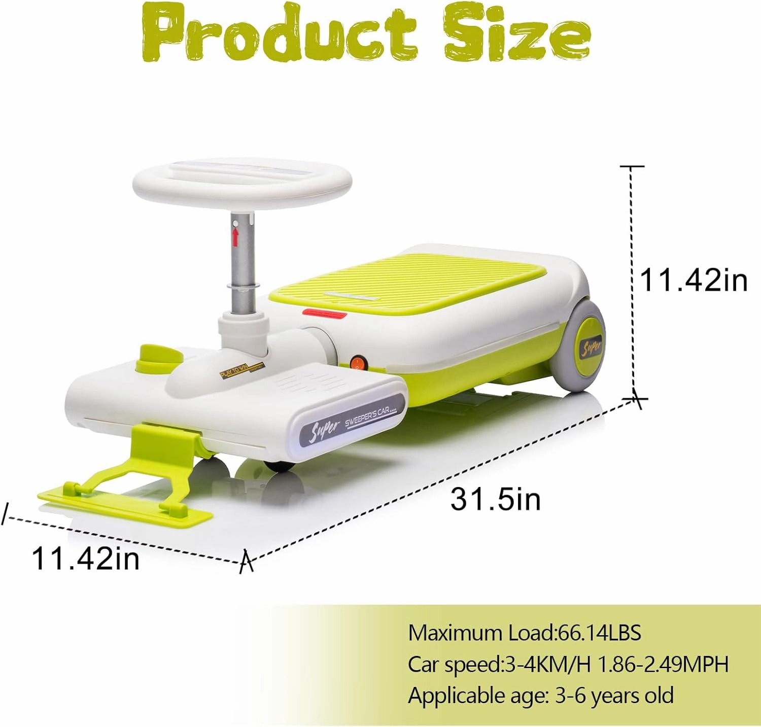 12V Electric Ride-On Car for Kids with Cleaning Fun | Go Kart | 3 in 1 Kids Electric Vehicle | Detachable Cleaner & LED Lights,Safe Toy for Ages 3-8, Indoor/Outdoor (Green)