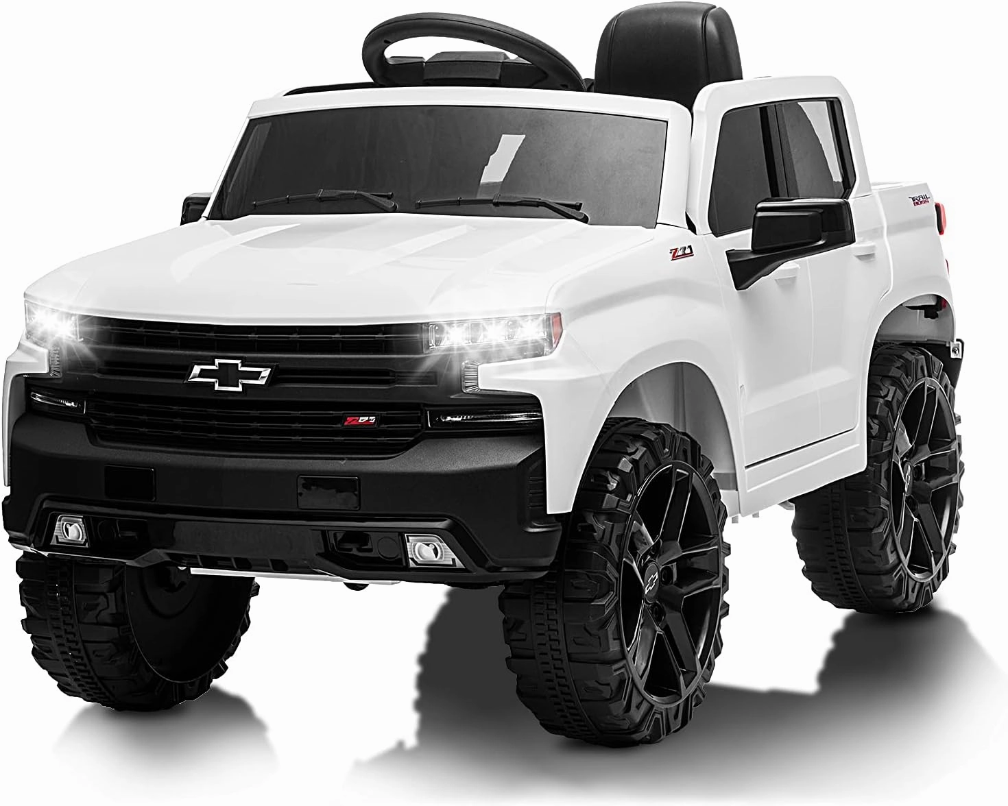 12V Ride on Car with Remote Control, Battery Powered Licensed Chevrolet Silverado GMC Kids Ride On Truck, Toddler Electric Vehicles Toys, MP3/Bluetooth, Spring Suspension, LED Light (12VWhite)