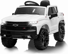 12V Ride on Car with Remote Control, Battery Powered Licensed Chevrolet Silverado GMC Kids Ride On Truck, Toddler Electric Vehicles Toys, MP3/Bluetooth, Spring Suspension, LED Light (12VWhite)