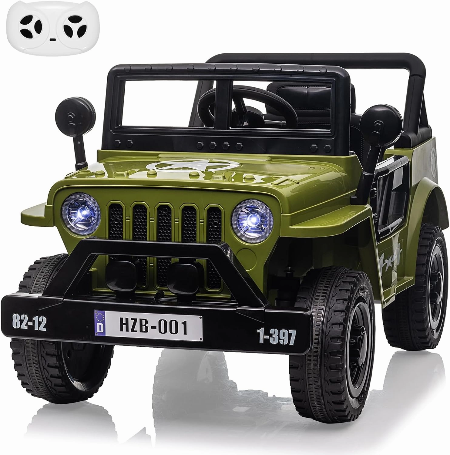 12V Ride on Truck Car for Kids, Electric Ride on Car with Remote Control, MP3, LED Lights, Double Doors, Safety Belt, Ride on Toy for Boys Girls,Green