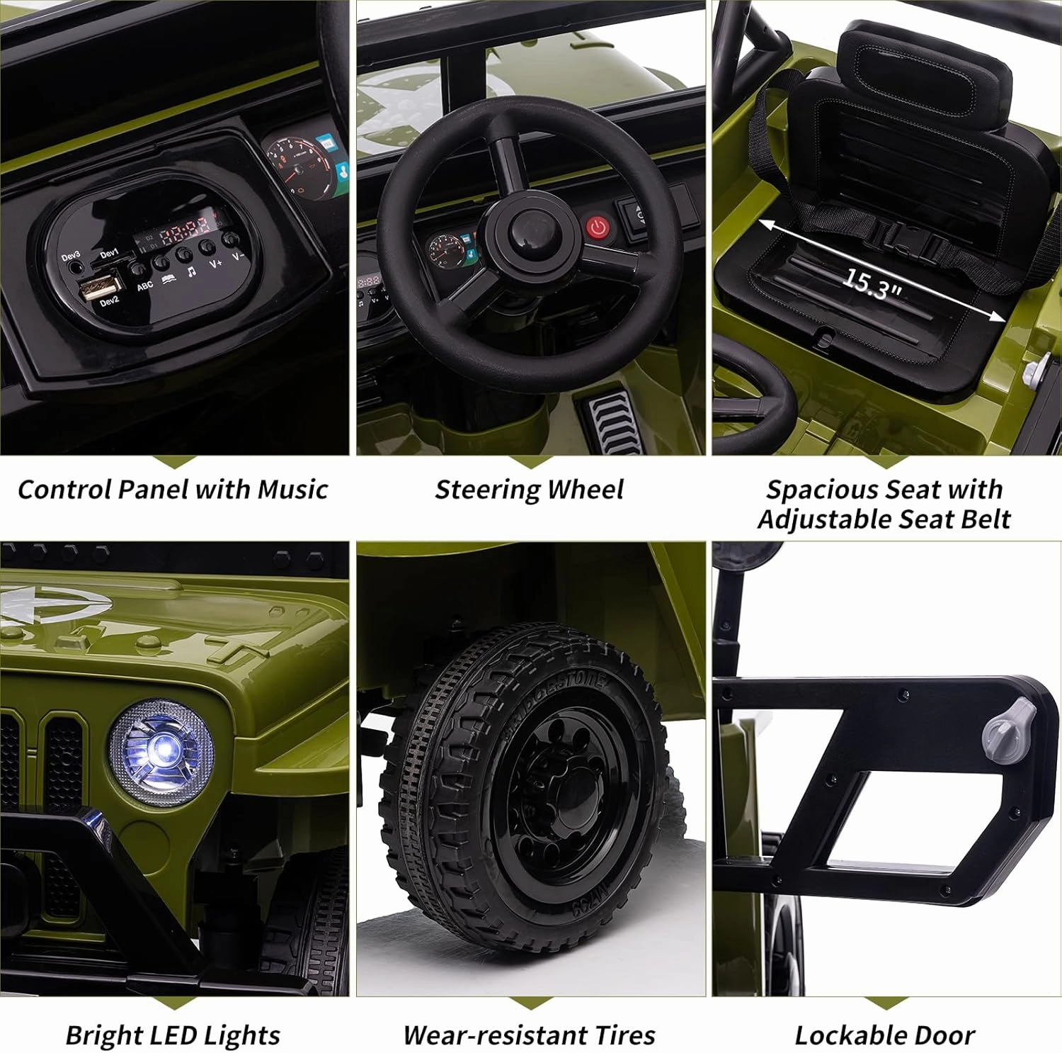 12V Ride on Truck Car for Kids, Electric Ride on Car with Remote Control, MP3, LED Lights, Double Doors, Safety Belt, Ride on Toy for Boys Girls,Green