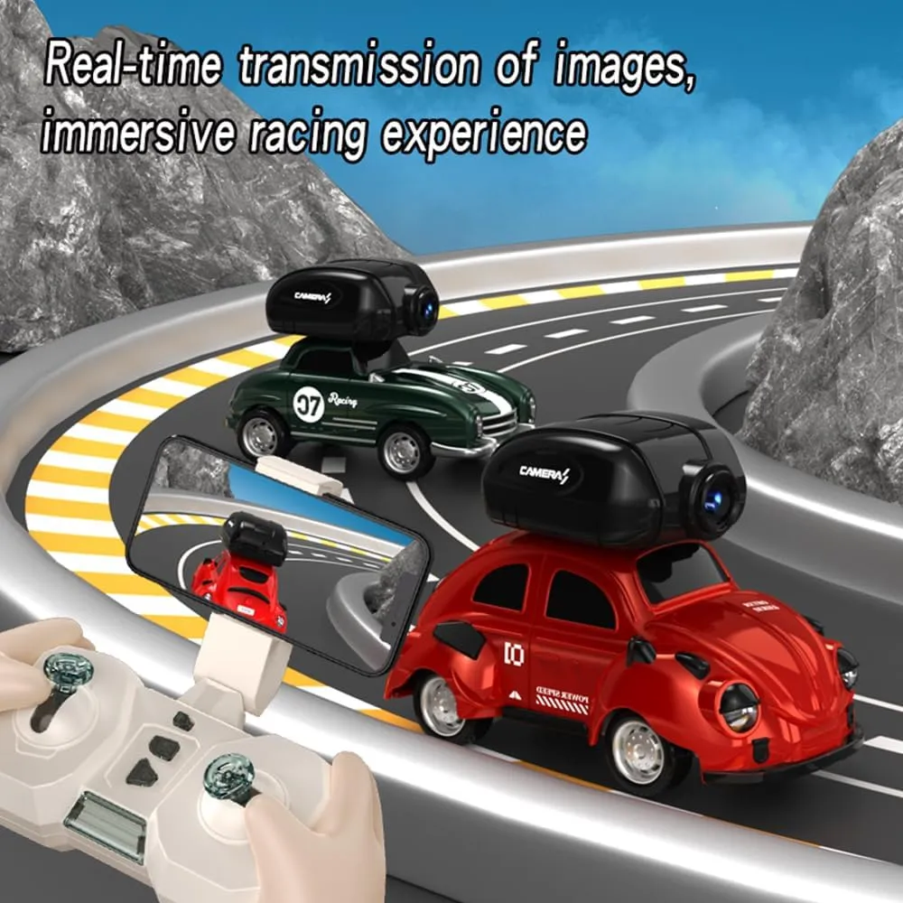 1:32 Mini RC Car, 2.4GHz High-Speed Drifting Toy car with Real-time Camera, Lights, Vibration Feedback, Toy Cars for Boys & Girls Birthday (Red RC Racer/Without Camera)