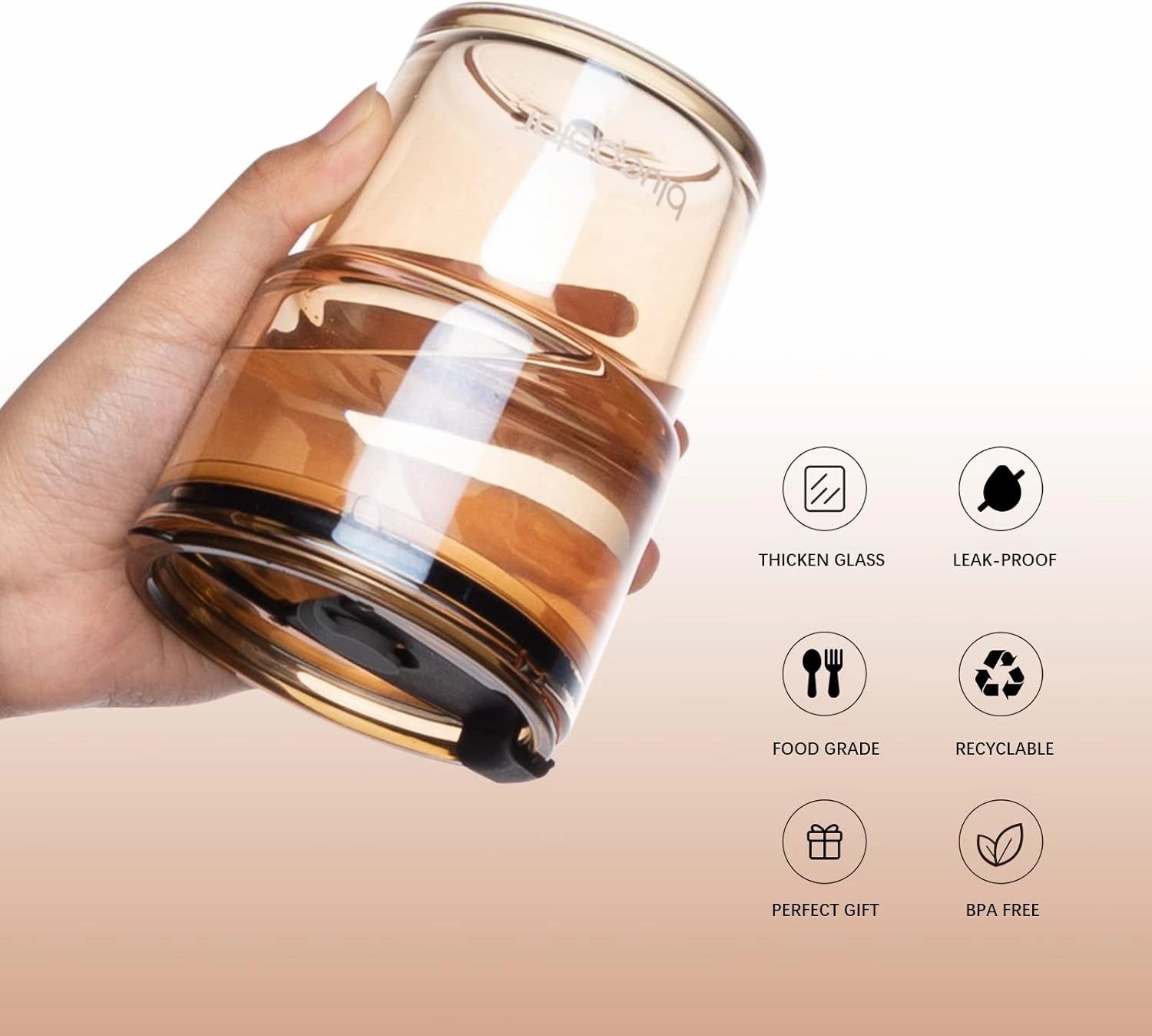 13oz/400ml Glass Water Tumbler with Straw and Lid Sealed Carry On Thick Wall Iced Coffee Cup Glass Cup for Water, Iced Tea Fruit Juice Etc(Amber-4Pack)