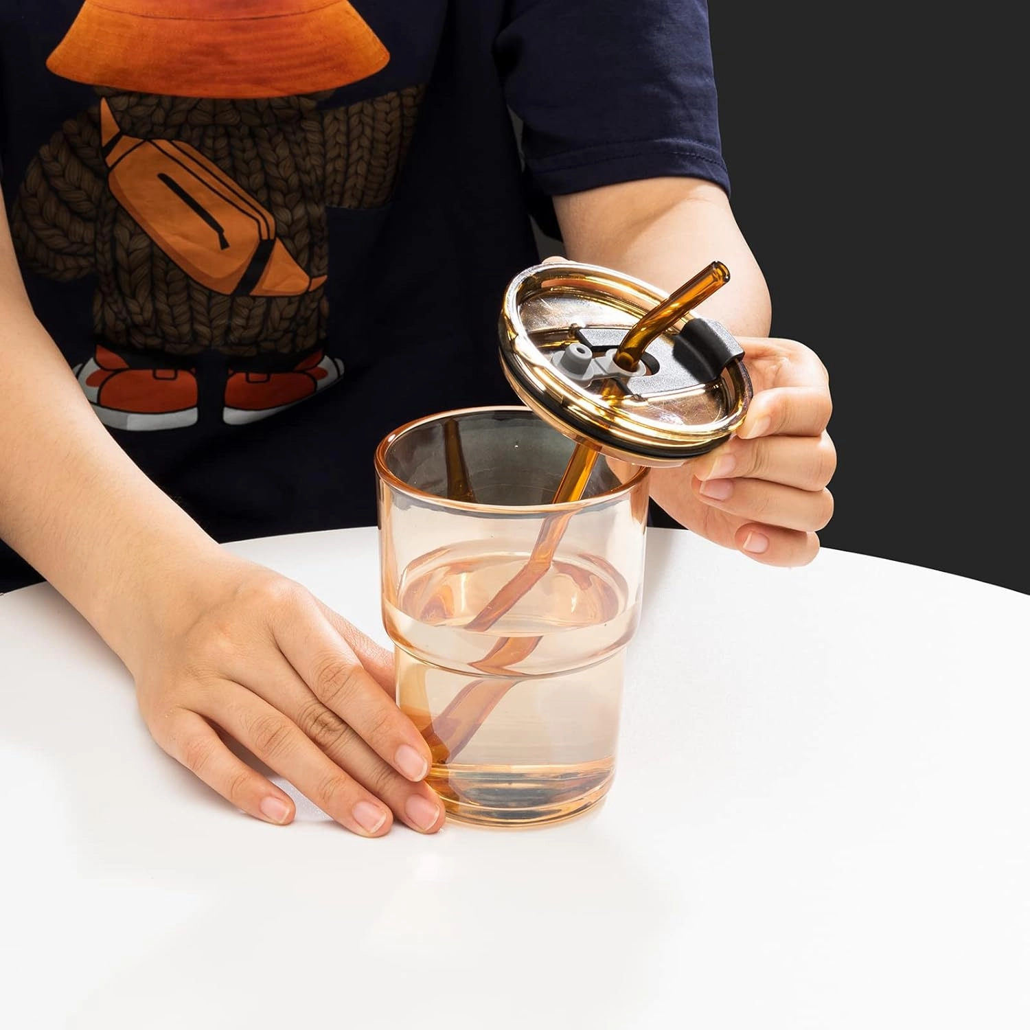13oz/400ml Glass Water Tumbler with Straw and Lid Sealed Carry On Thick Wall Iced Coffee Cup Glass Cup for Water, Iced Tea Fruit Juice Etc(Amber-4Pack)