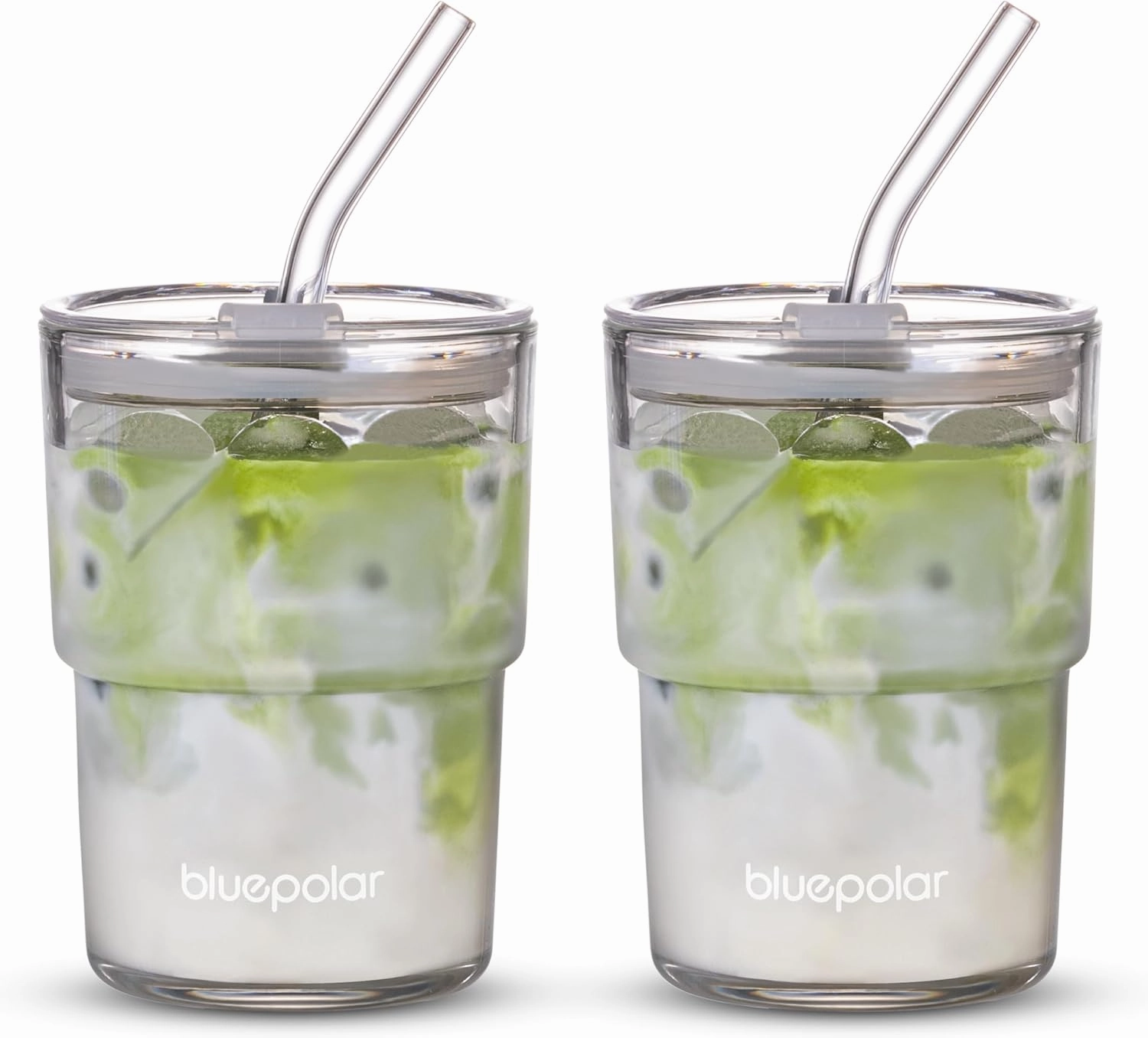 13oz/400ml Glass Water Tumbler with Straw and Lid Sealed Carry On Thick Wall Iced Coffee Cup Glass Cup for Water, Iced Tea Fruit Juice Etc (Aurora White,2Pack…