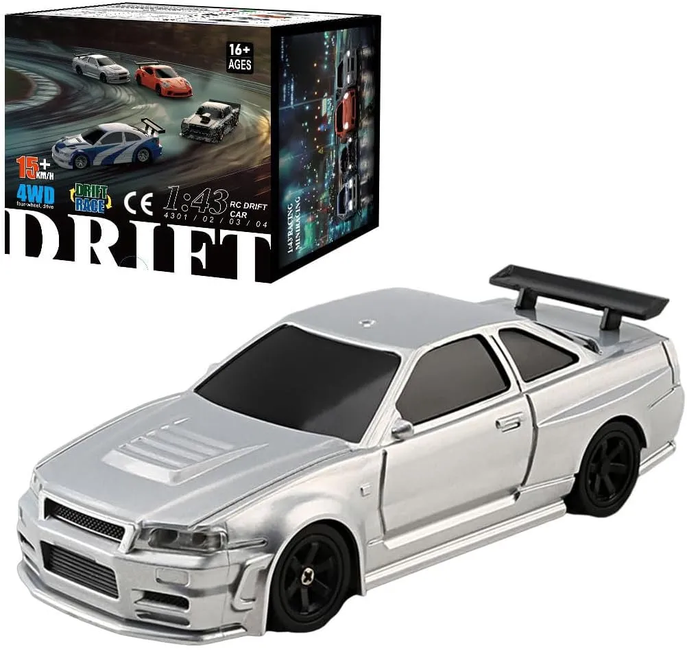 1/43 Scale Electric Mini RC Racing Drift Car, with Lights Kit 2.4G 4WD Remote Control High-Speed Racing Sports Car for Adults Beginner - RTR Version
