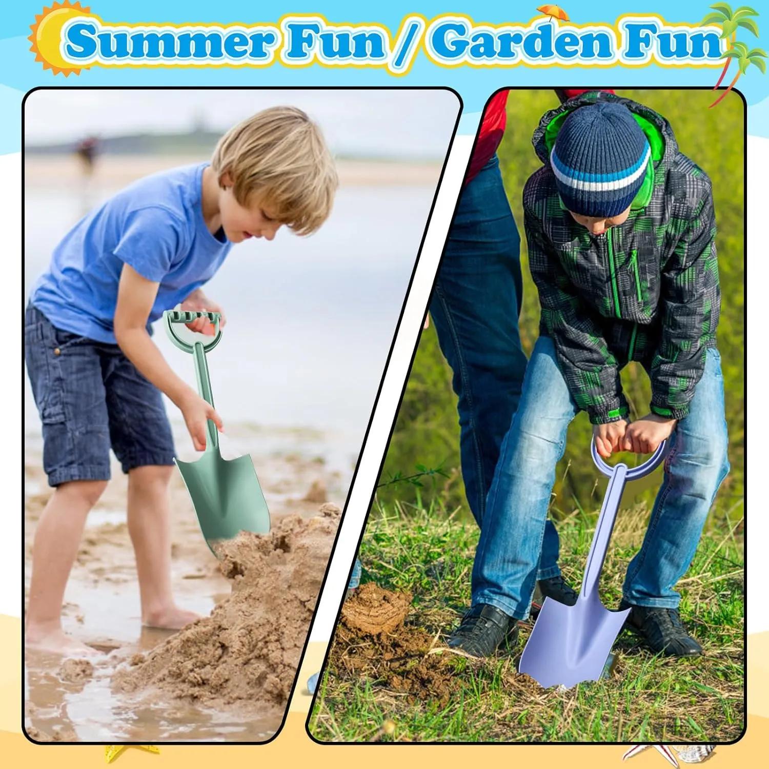 16 Inch Beach Toy Shovels, Sand Spade Shovel Toys for Kids Adults, Solid Sand Toy- Sandbox Kit,Outdoor, Snow Scoop, Planting Tools Gadget for Boys Girls, Digging, Gardening Travel 3 Pack