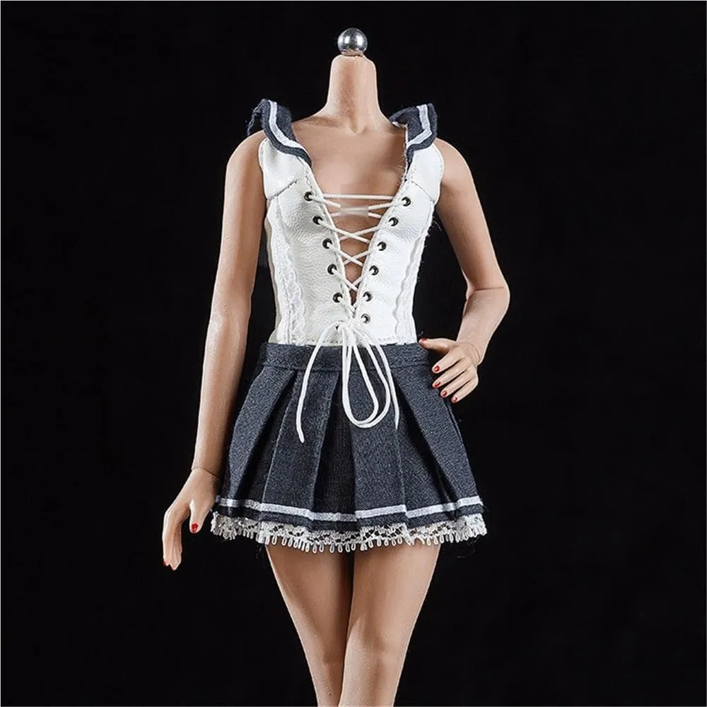 1/6 Scale Female Figure Clothes, Female Leather Vest Lace Up Dress for 12 inch Action Figure Body Doll
