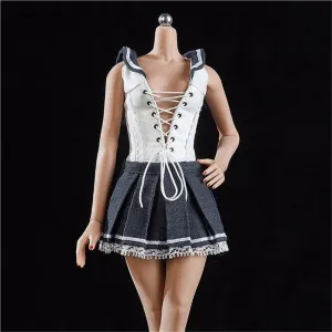 1/6 Scale Female Figure Clothes, Female Leather Vest Lace Up Dress for 12 inch Action Figure Body Doll