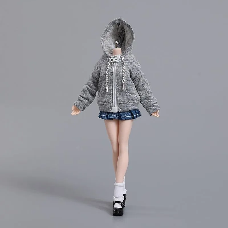 1/6 Scale Female Figure Clothes, Female White Short Sleeved T-Shirt Denim Pleated Skirt Jacket Socks Shoes for 12 inch Action Figure Body Doll