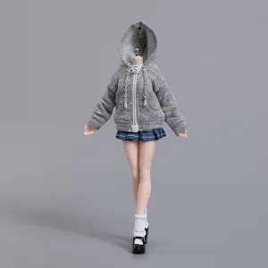 1/6 Scale Female Figure Clothes, Female White Short Sleeved T-Shirt Denim Pleated Skirt Jacket Socks Shoes for 12 inch Action Figure Body Doll