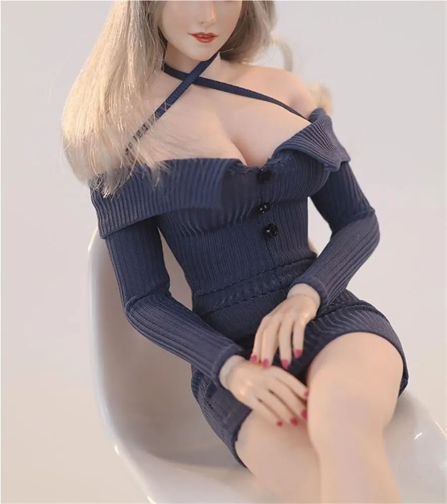 1/6 Scale Female Soldier Model Figure Doll Knitted Lace Up Dress Clothes for 12 inch Action Figure Doll Clothes Doll(Blue)