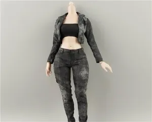 1/6 Scale Female,Figure Doll Clothes Jacket Trousers Underwear Costume for 12" Female Soldier Action Figure Doll(Black)