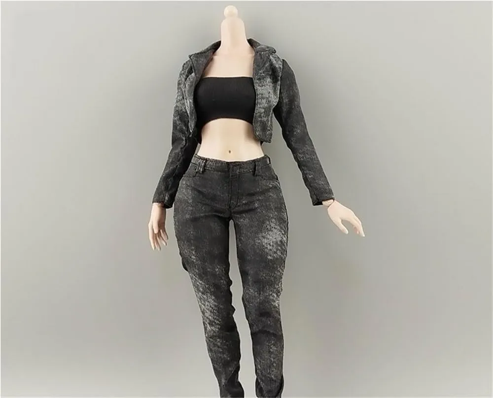 1/6 Scale Female,Figure Doll Clothes Jacket Trousers Underwear Costume for 12" Female Soldier Action Figure Doll(Black)