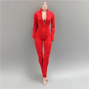 1/6 Scale Female,Figure Doll Clothes Long Sleeves Tight Fitting Jumpsuit for 12" Female Soldier Action Figure Doll(Red)