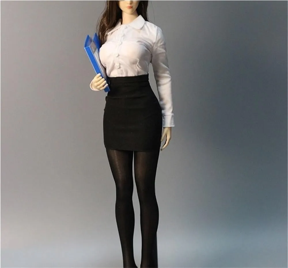 1/6 Scale Female,Figure Doll Clothes Uniform Shirt High Waist Skirt Tie Legging for 12" Soldier Action Figure Doll(Black)