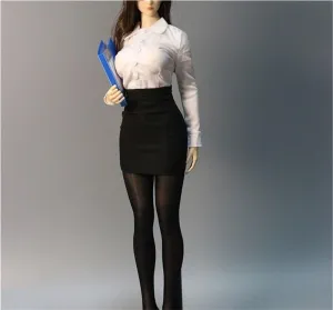 1/6 Scale Female,Figure Doll Clothes Uniform Shirt High Waist Skirt Tie Legging for 12" Soldier Action Figure Doll(Black)
