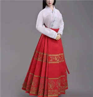 1/6 Scale Figure Doll Clothes, Ancient Hanfu White Shirt Long Skirt Clothing Costume for 12 inch Female Action Figure Accessories Doll(Red)