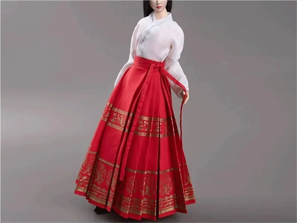 1/6 Scale Figure Doll Clothes, Ancient Hanfu White Shirt Long Skirt Clothing Costume for 12 inch Female Action Figure Accessories Doll(Red)