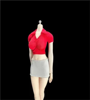 1/6 Scale Figure Doll Clothes, Short Sleeved Shirt Elastic Short Skirt Clothing Costume for 12 inch Female Action Figure Accessories Doll(Red)