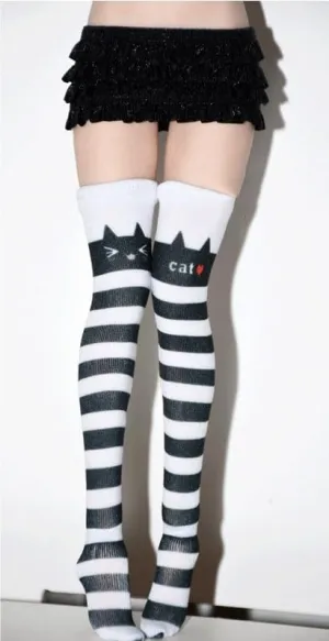 1/6 Scale Soldier Model Figure Doll Cat Striped Socks for 12 inch Movable Doll Action Figure，Flexible Seamless Doll Miniatures Accessories Doll(Black)