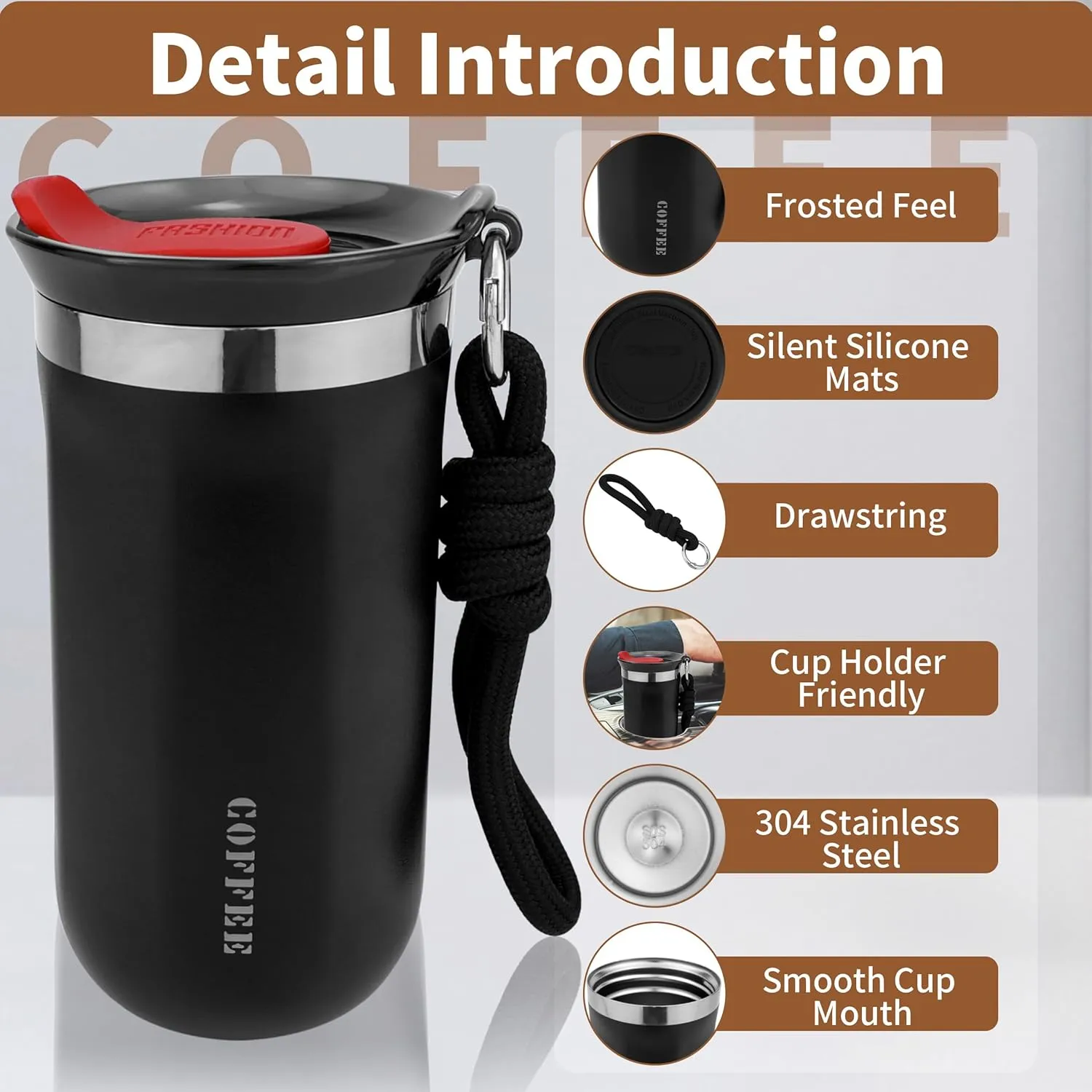 17 Oz Travel Coffee Mug Insulated Reusable Stainless Steel Coffee Cup with Lid Black Spill Proof Reusable Coffee Travel Mug For Hot and Iced Cold Drinks