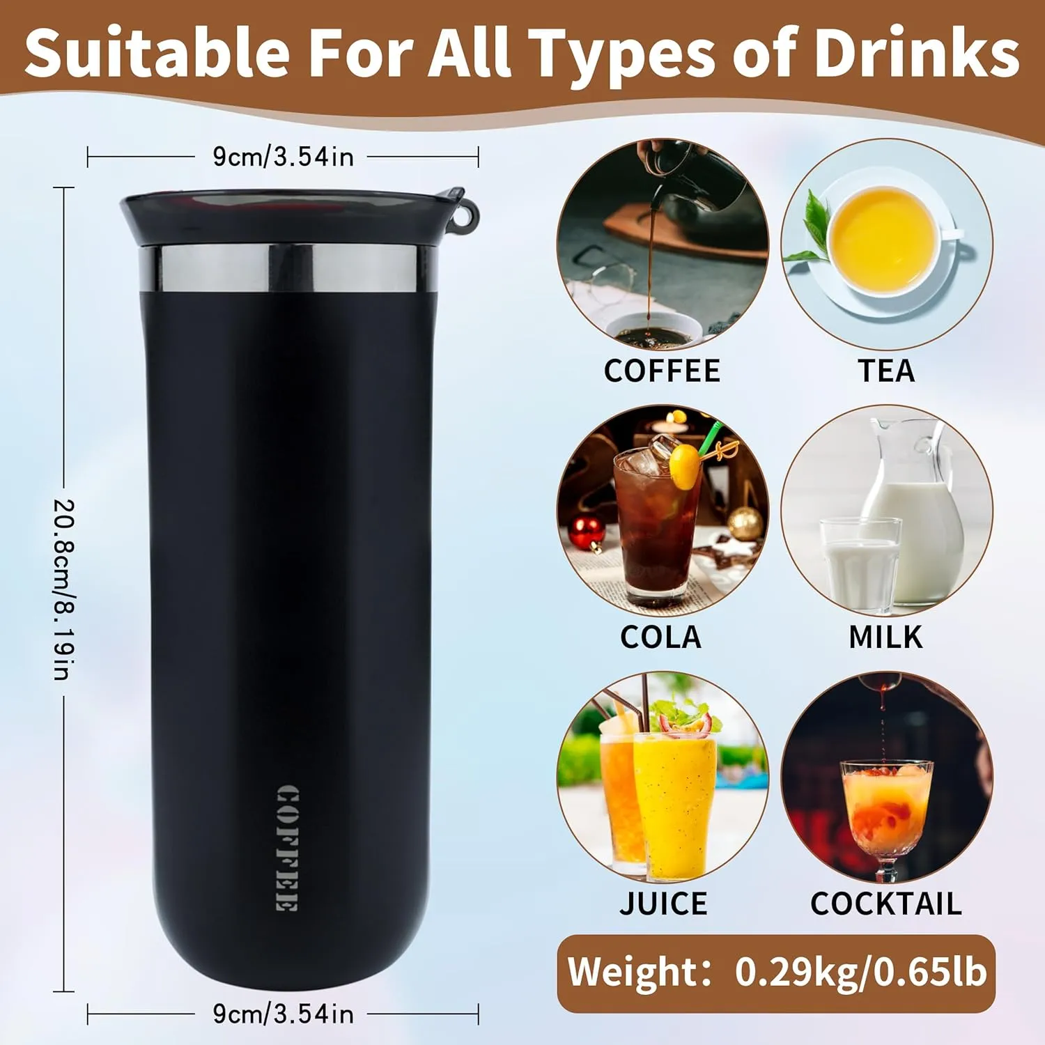17 Oz Travel Coffee Mug Insulated Reusable Stainless Steel Coffee Cup with Lid Black Spill Proof Reusable Coffee Travel Mug For Hot and Iced Cold Drinks