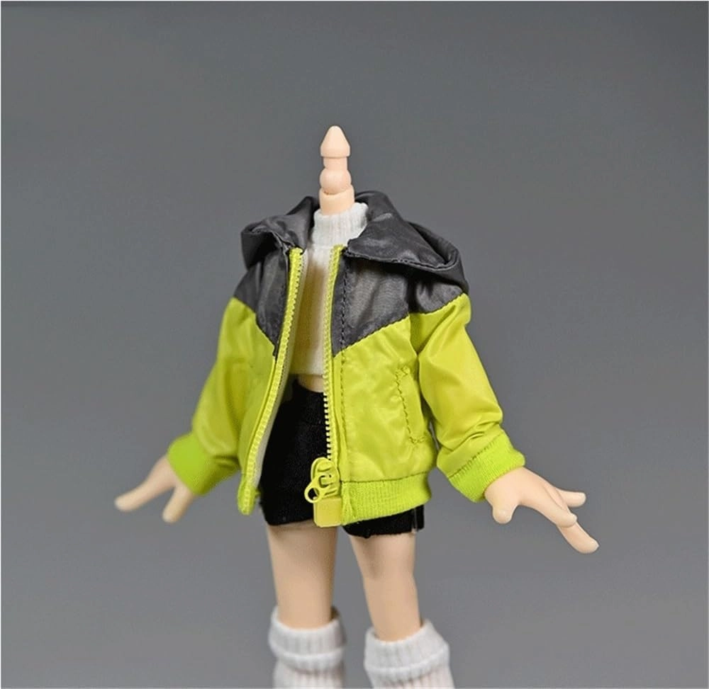 1/12 Scale Male/Female Soldier Model Figure Doll Clothes Outdoor Hooded Windbreaker Jacket for 6 Inch Movable Doll Action Figure Accessories Doll(Green)