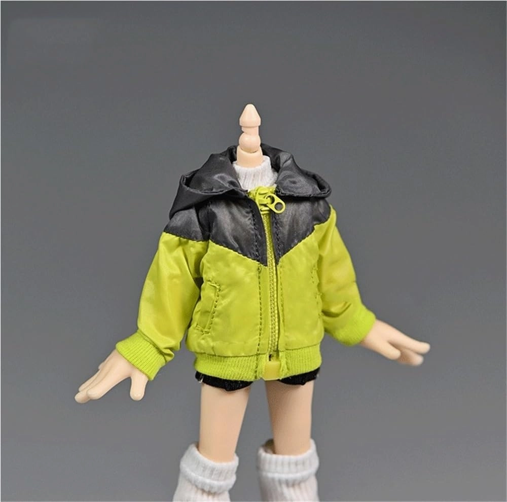 1/12 Scale Male/Female Soldier Model Figure Doll Clothes Outdoor Hooded Windbreaker Jacket for 6 Inch Movable Doll Action Figure Accessories Doll(Green)