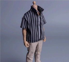 1/12 Scale Male Soldier Model Figure Doll Casual Short Sleeved Striped Shirt Clothes for 6 Inch Action Figure Doll Clothes Doll(Black)