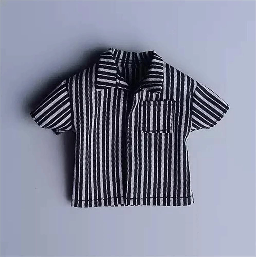 1/12 Scale Male Soldier Model Figure Doll Casual Short Sleeved Striped Shirt Clothes for 6 Inch Action Figure Doll Clothes Doll(Black)