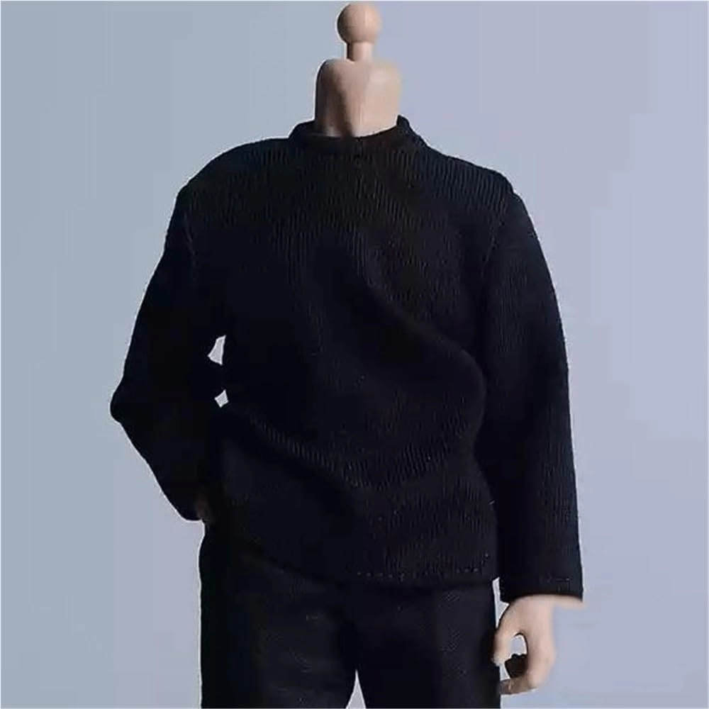 1/12 Scale Male Soldier Model Figure Doll Long Sleeved T-Shirt Casual Shirt Clothes for 6 Inch Action Figure Doll Clothes Doll(Black)