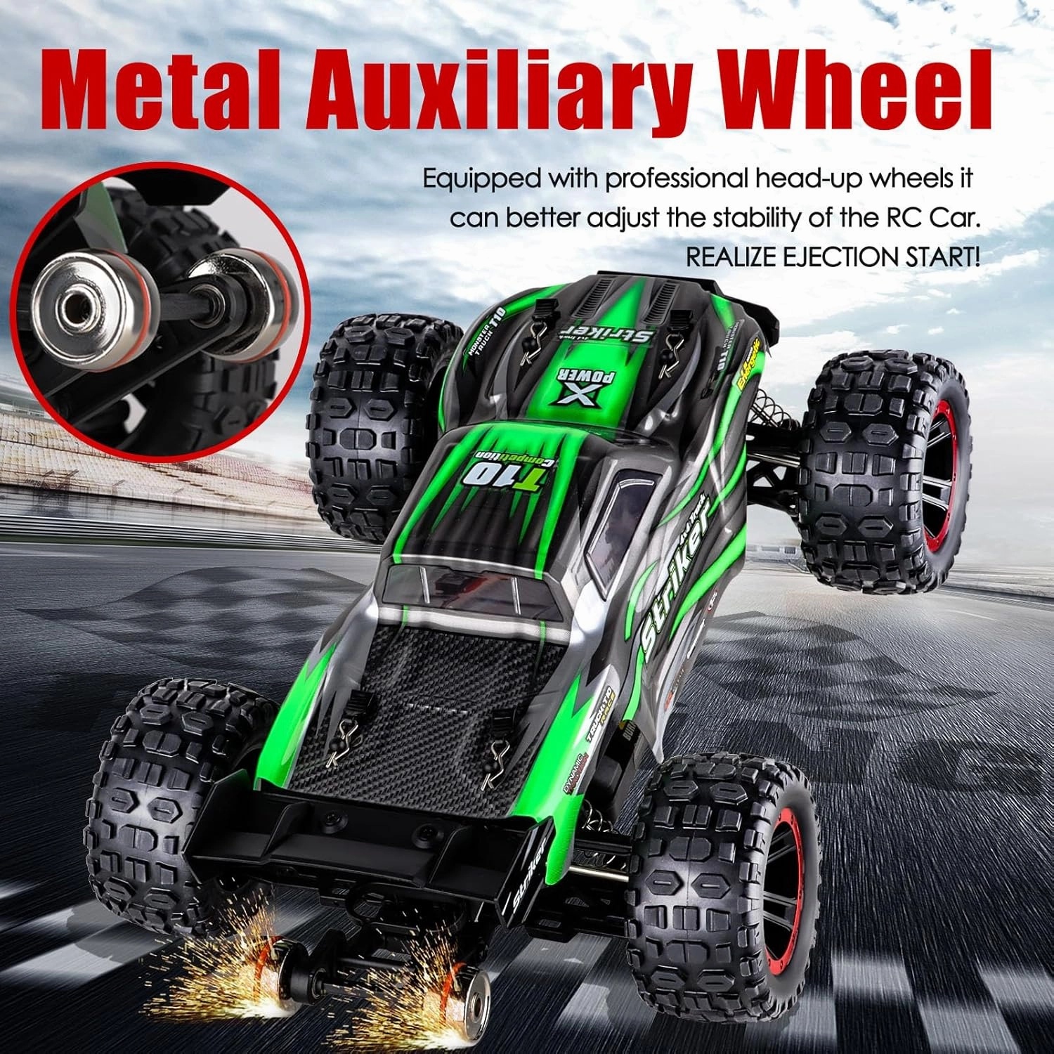 1:14 RC Cars 75 KMH Brushless Remote Control Car 4X4 Fast RC Truck for Adult Boys 2.4 GHz All Terrains RC Buggy 4WD Off-Road Hobby RC Trucks RC Monster Trucks with 2 Batteries (Green/RTR)