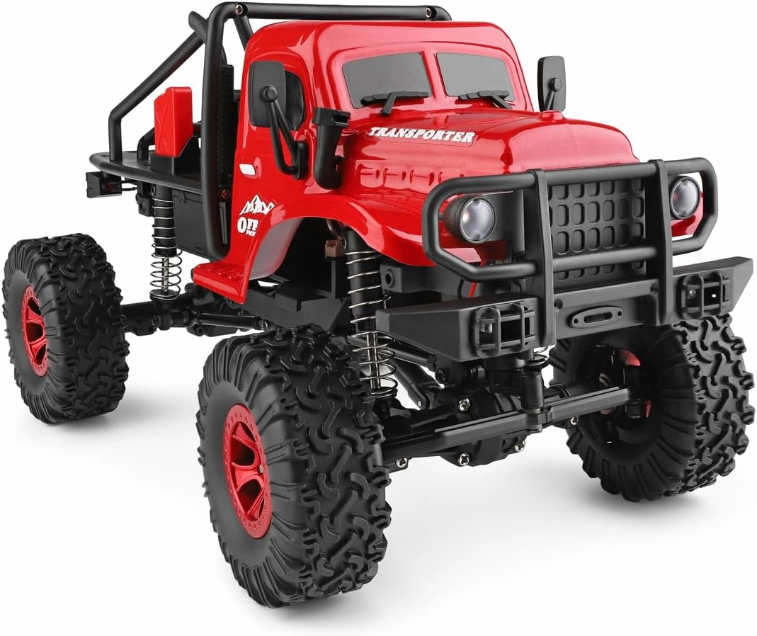 1:18 Scale RC Off-Road Truck, 4WD High Torque Climbing Car with LED Lights, RC Crawler with Real 2 Speed Transmission, 3-10KM/H, 2.4GHz 4X4 RC Truck