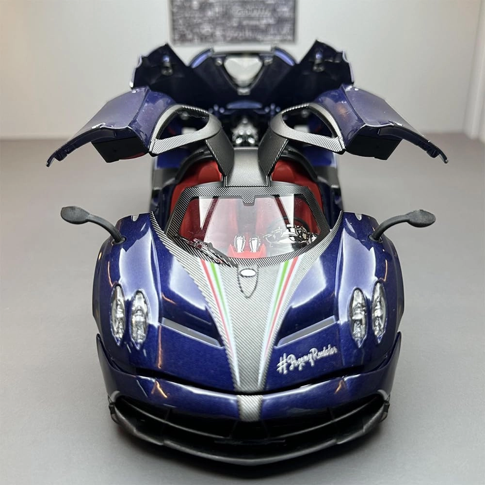 1:24 alloy die-casting metal Pagani car model toys, Pagani Huayra Dinastia Toy with sound and light functions, pull back car, adults and children are suitable for gifts, collectibles. (Blue Pagani)