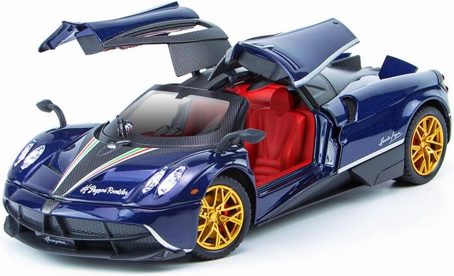 1:24 alloy die-casting metal Pagani car model toys, Pagani Huayra Dinastia Toy with sound and light functions, pull back car, adults and children are suitable for gifts, collectibles. (Blue Pagani)