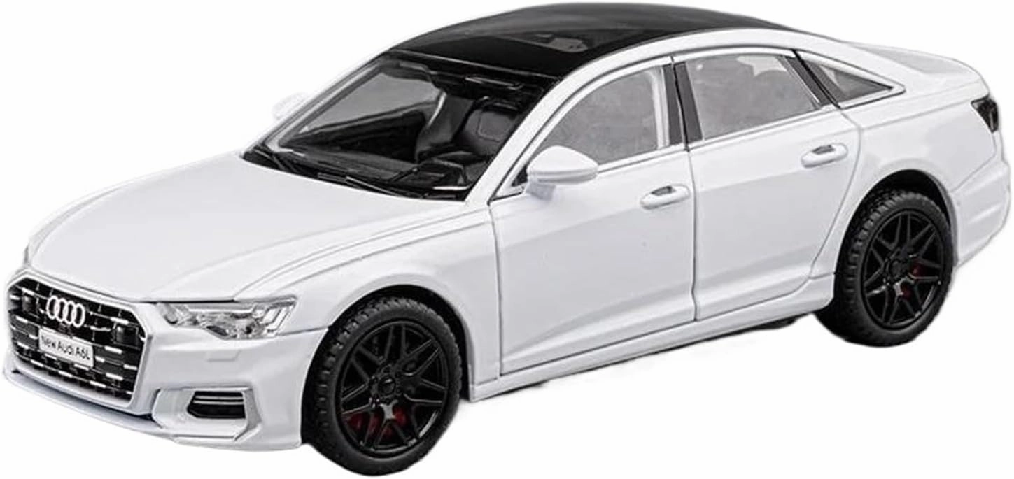 1 24 for Audi A6 Alloy Diecast Toy Vehicles Metal Toy Car Model Sound and Light Car Enthusiasts Collection Toy Simulation Vehicle Playset(White)