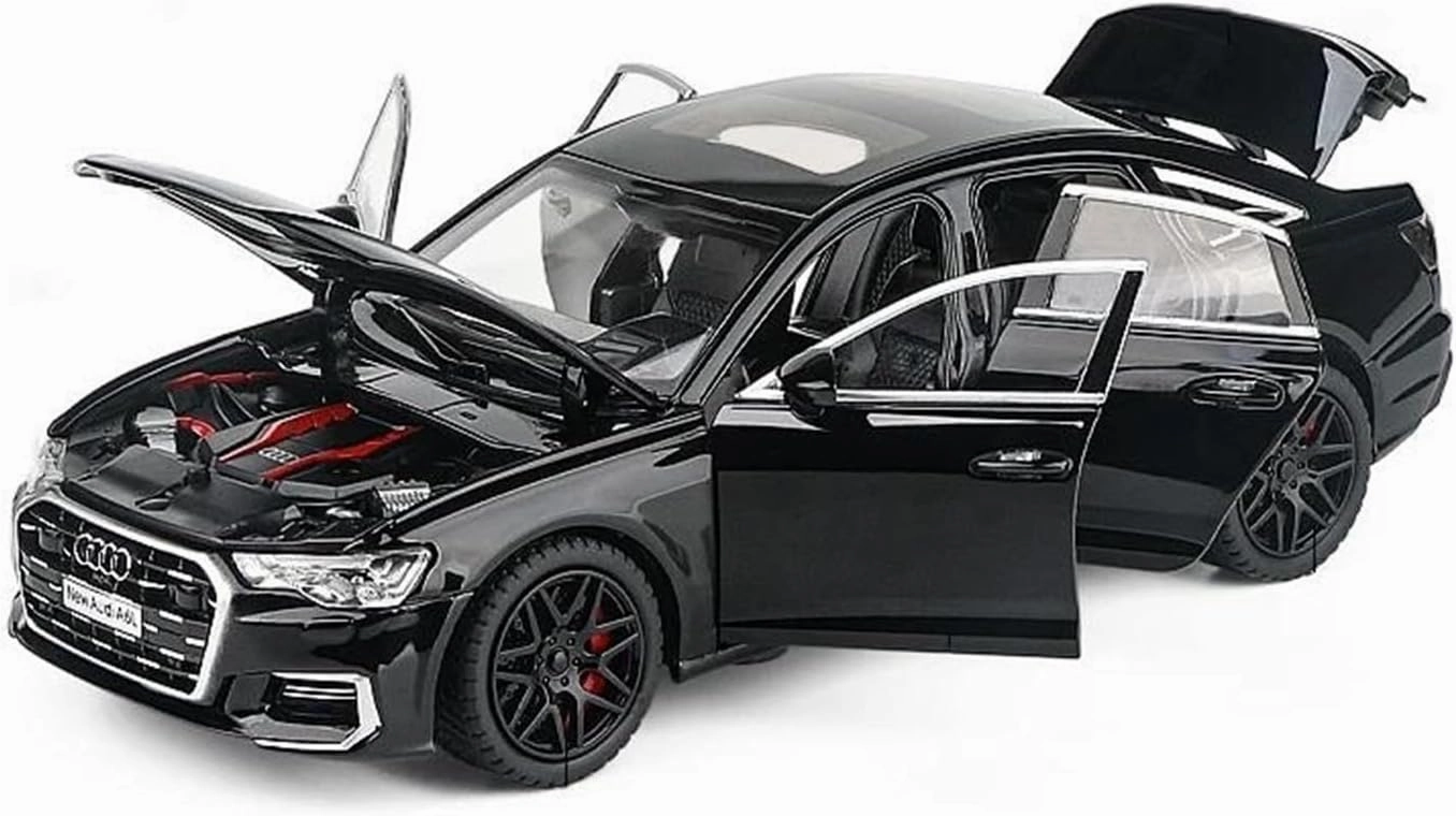 1 24 for Audi A6 Alloy Diecast Toy Vehicles Metal Toy Car Model Sound and Light Car Enthusiasts Collection Toy Simulation Vehicle Playset(White)