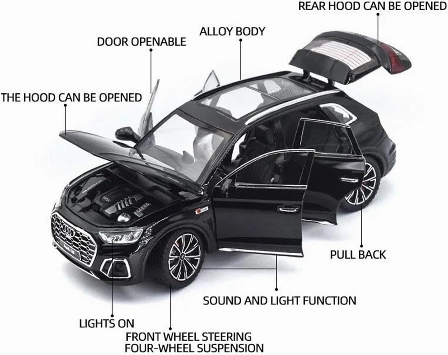 1 24 for Audi Q5 Alloy Model Car SUV Off-Road Diecast Metal Car Collection Boy Toy Car Simulation Pull Back Gift Simulation Vehicle Playset(Black)