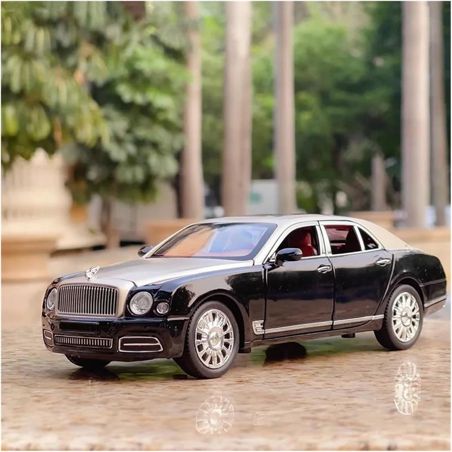1 24 for Bentley Mulsanne Alloy Car Model Diecast Metal Vehicles Model Sound Light Pull Back Collectible Car Gift Simulation Vehicle Playset(Gold)