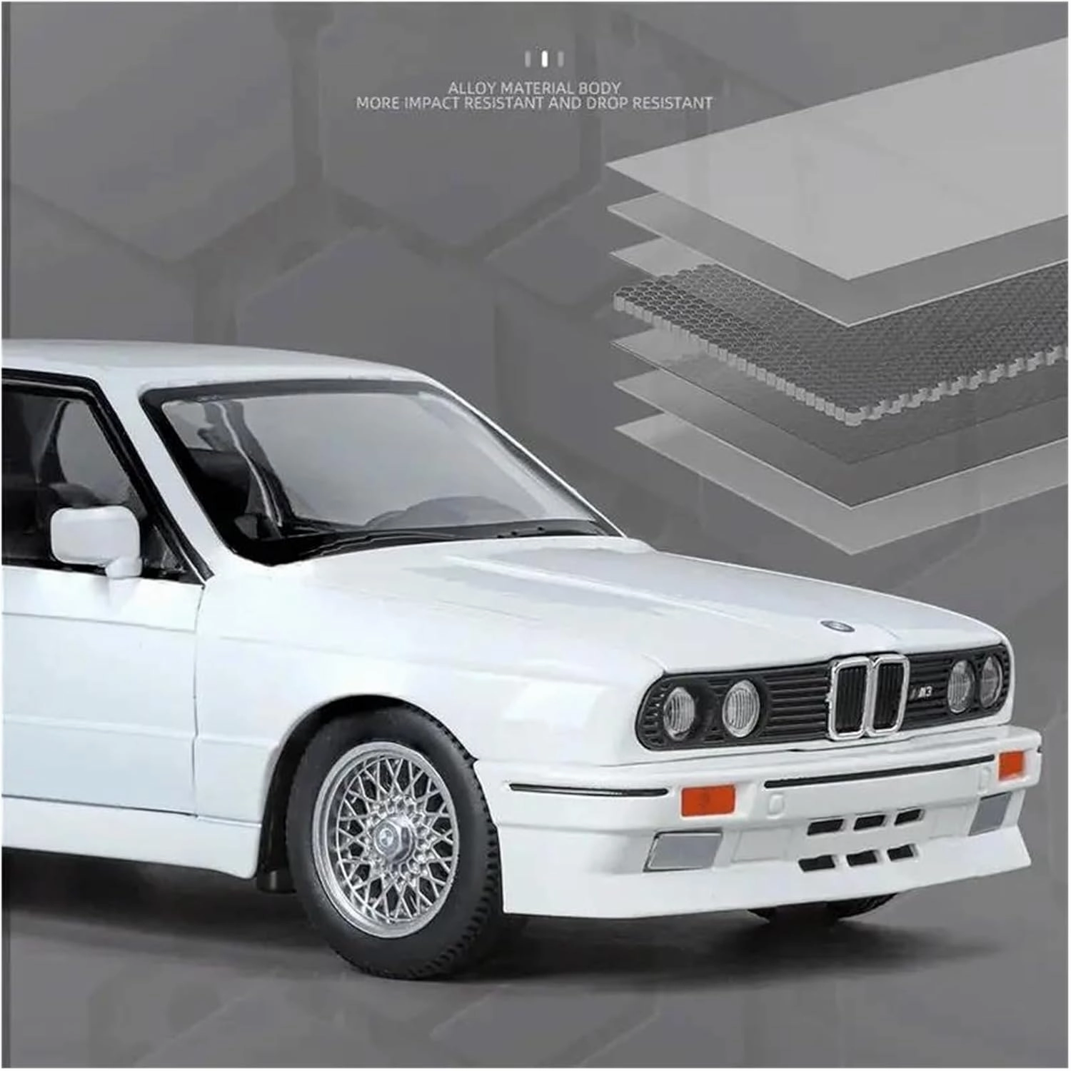 1 24 for BMW M3 E30 1988 Alloy Sports Car Model Diecast Metal Classic Sound and Light Car Model Enthusiasts Simulation Vehicle Playset(White)