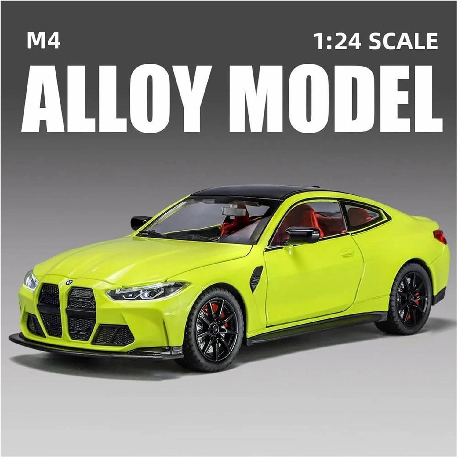 1 24 for BMW M4 IM Supercar Alloy Muscle Car Enthusiasts Model Sound and Light Pull Back Collectibles Birthday Gift Simulation Vehicle Playset(Yellow)