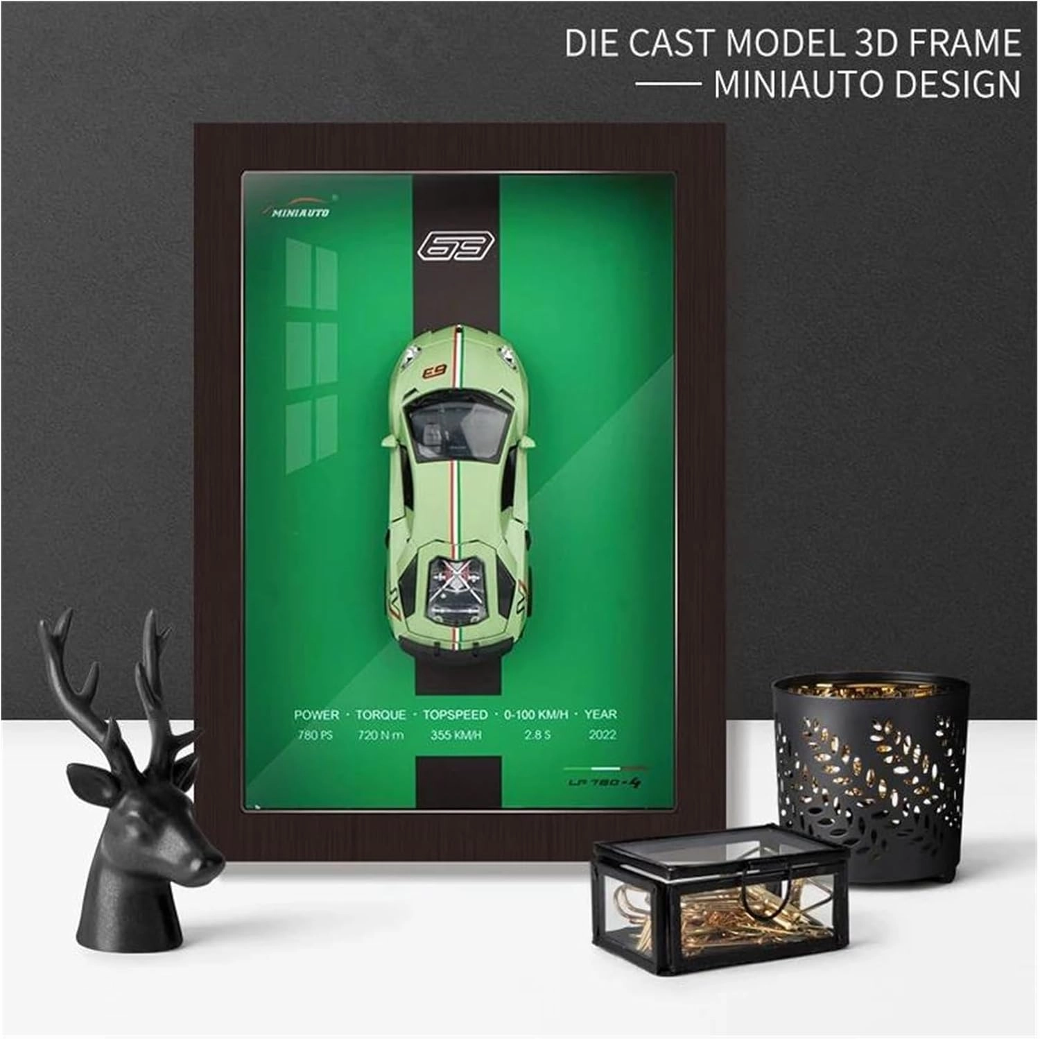 1 32 for Photo Frame Version Alloy Metal Sports Car Model Simulation 3D Racing Car Hanging Painting Decoration Simulation Vehicle Playset(Red)