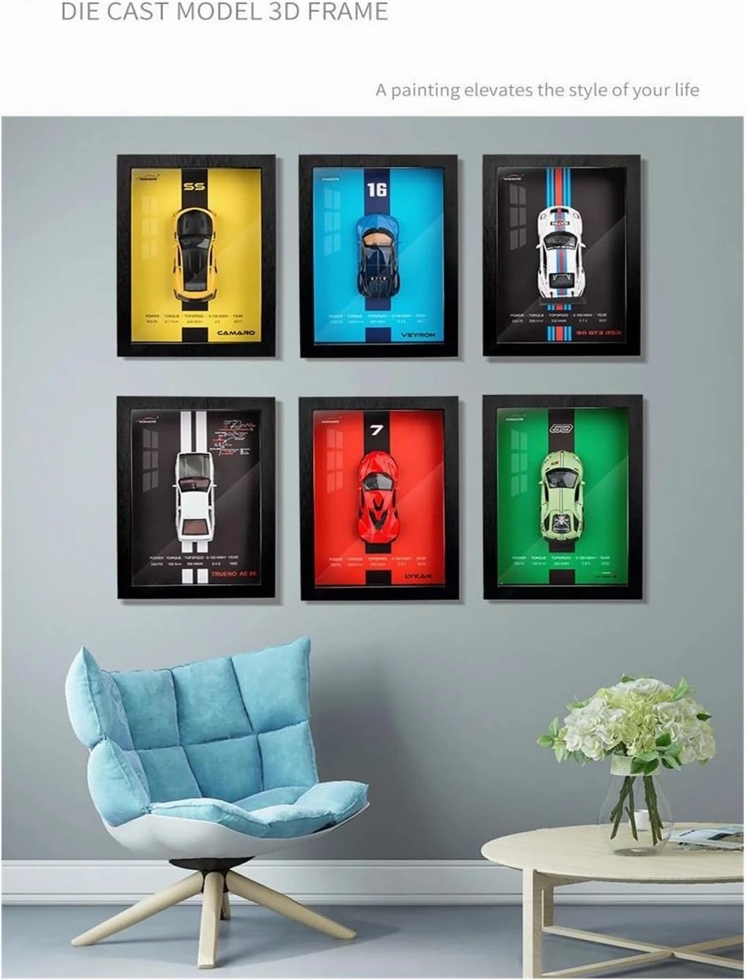 1 32 for Photo Frame Version Alloy Metal Sports Car Model Simulation 3D Racing Car Hanging Painting Decoration Simulation Vehicle Playset(Red)