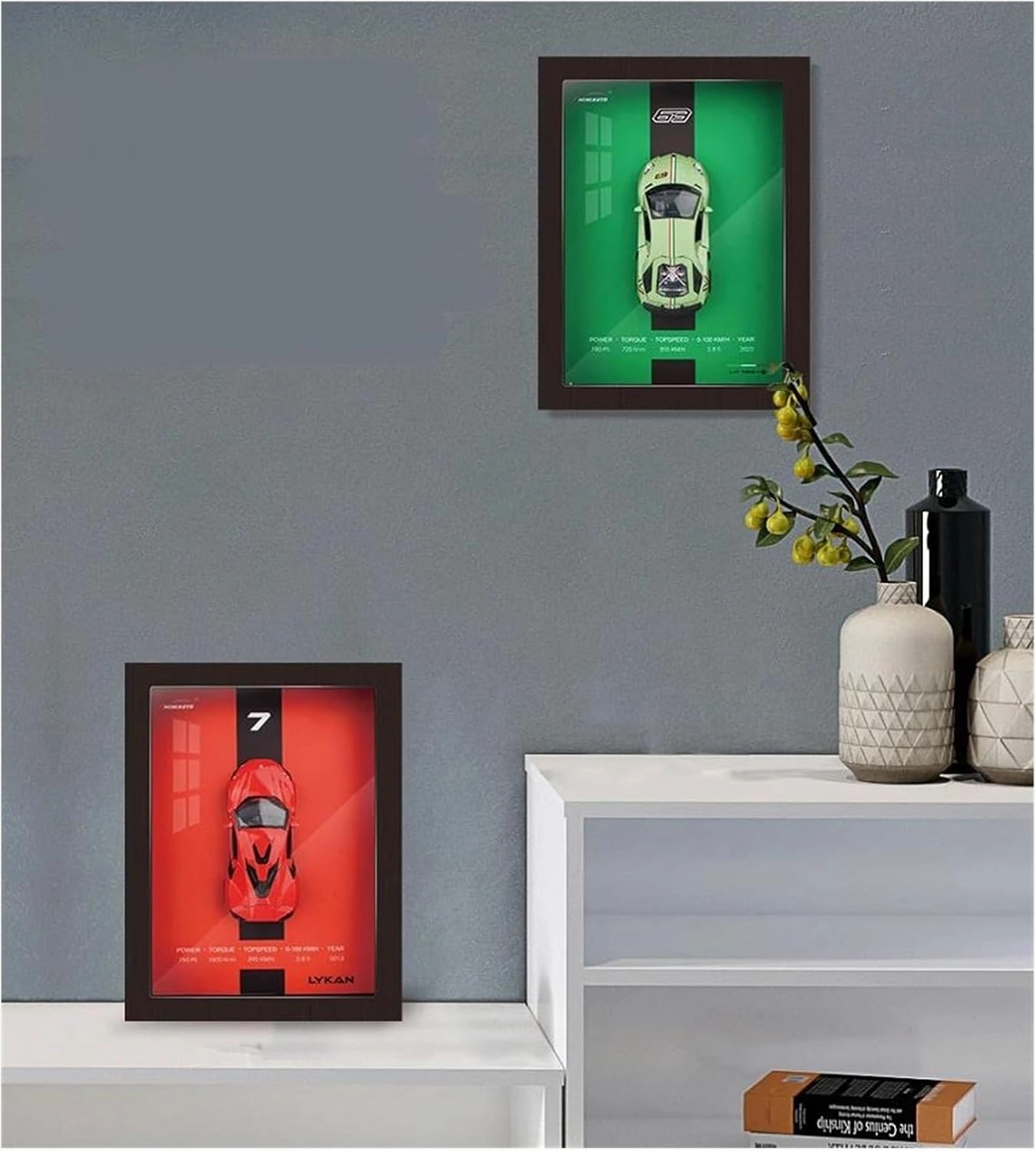 1 32 for Photo Frame Version Alloy Metal Sports Car Model Simulation 3D Racing Car Hanging Painting Decoration Simulation Vehicle Playset(Red)