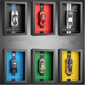 1 32 for Photo Frame Version Alloy Metal Sports Car Model Simulation 3D Racing Car Hanging Painting Decoration Simulation Vehicle Playset(Red)