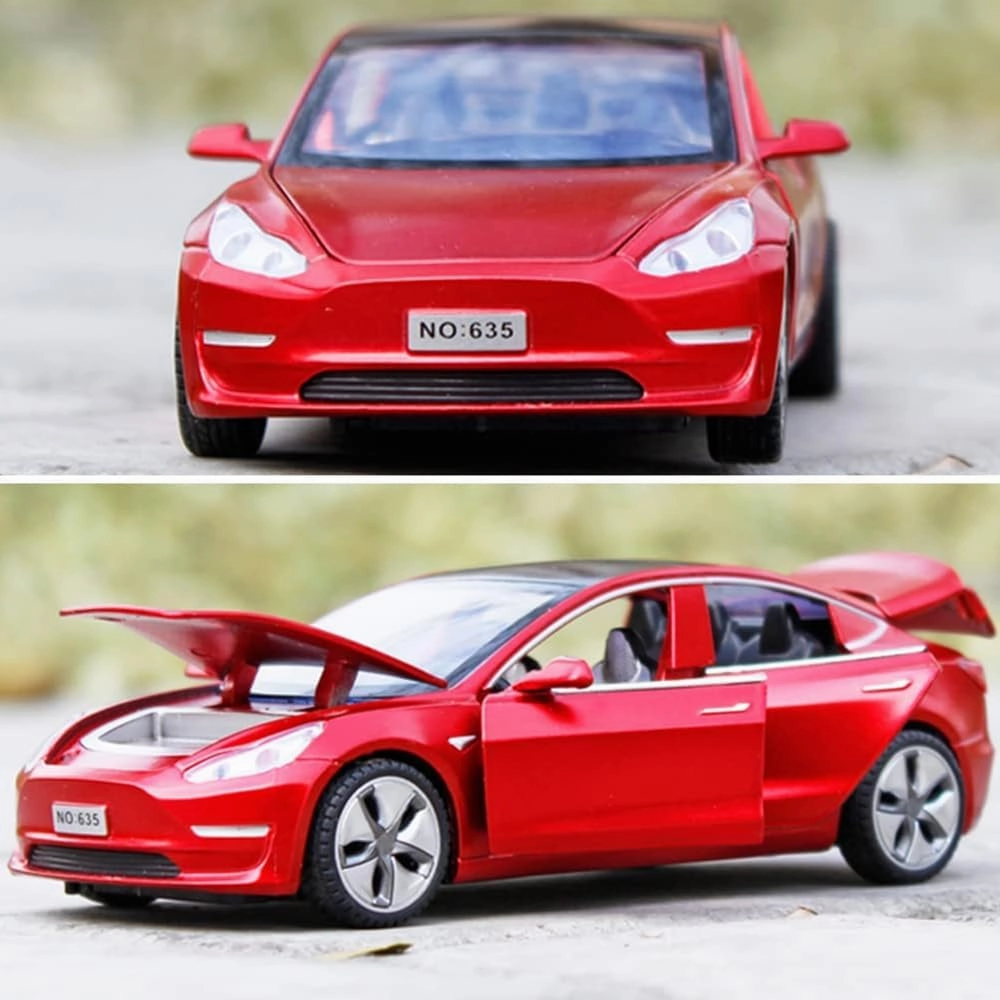 1/32 Model 3 Diecast Car Toy Model 3 Replica, Scale Alloy Model 3 Toy Car Pull Back Model 3 Collectible Model 3 Toy Vehicles, Mini Model 3 Play Car for Kids Birthday Xmas Gift (Red)