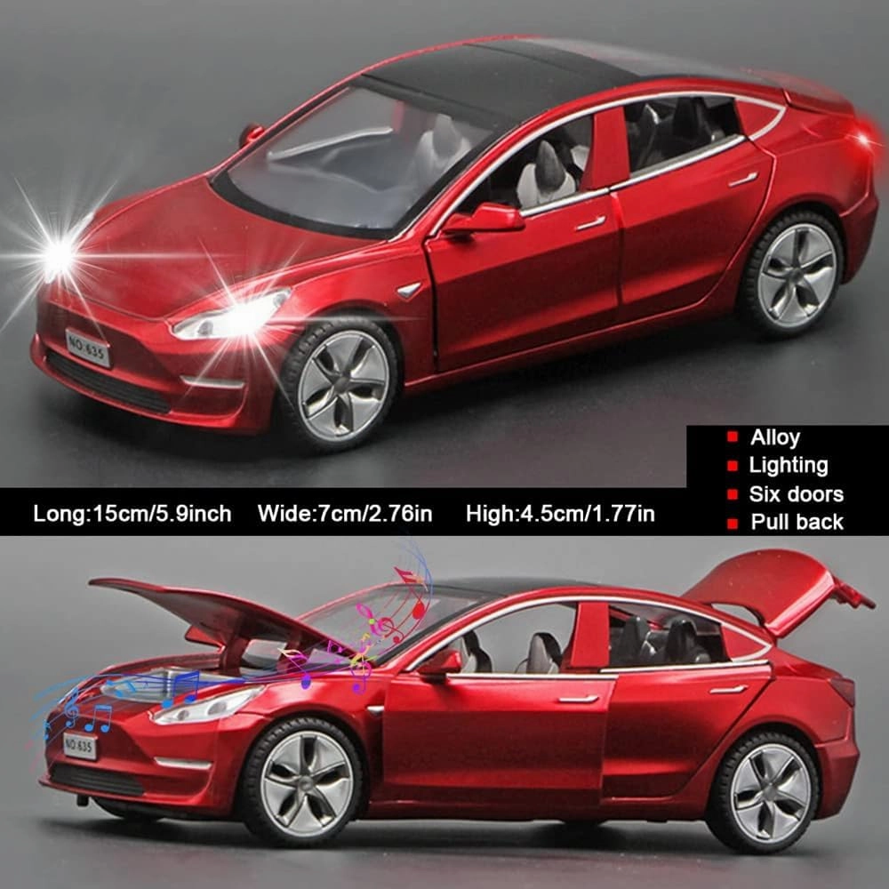 1/32 Model 3 Diecast Car Toy Model 3 Replica, Scale Alloy Model 3 Toy Car Pull Back Model 3 Collectible Model 3 Toy Vehicles, Mini Model 3 Play Car for Kids Birthday Xmas Gift (Red)