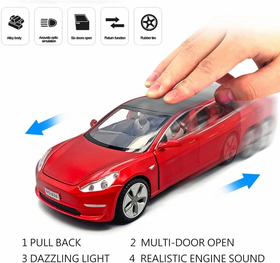 1/32 Model 3 Diecast Car Toy Model 3 Replica, Scale Alloy Model 3 Toy Car Pull Back Model 3 Collectible Model 3 Toy Vehicles, Mini Model 3 Play Car for Kids Birthday Xmas Gift (Red)