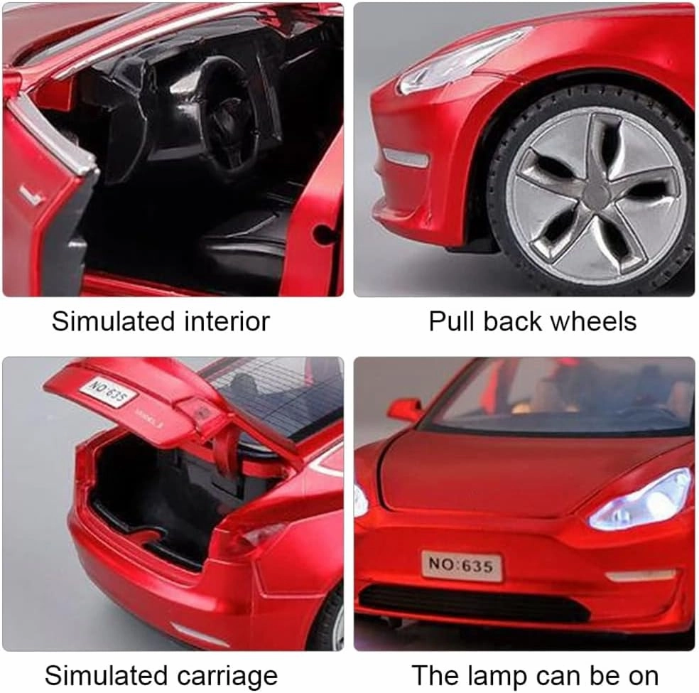 1/32 Model 3 Diecast Car Toy Model 3 Replica, Scale Alloy Model 3 Toy Car Pull Back Model 3 Collectible Model 3 Toy Vehicles, Mini Model 3 Play Car for Kids Birthday Xmas Gift (Red)